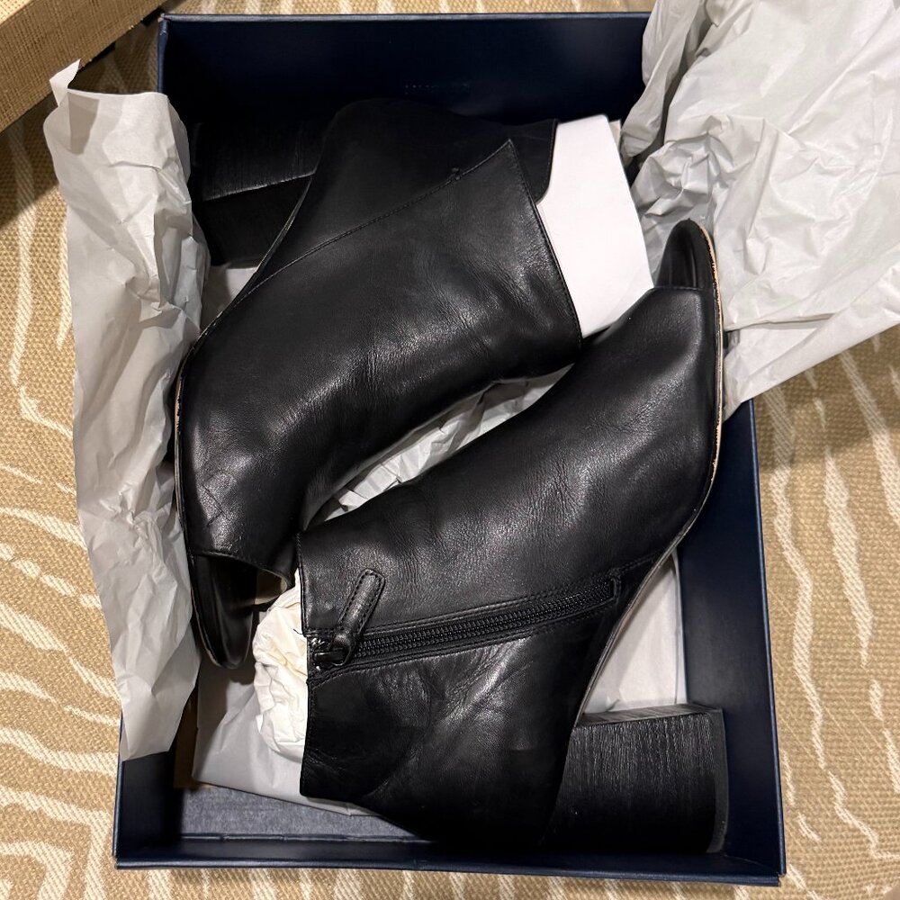 Cole Haan Open Toe Black Booties with Block Heel